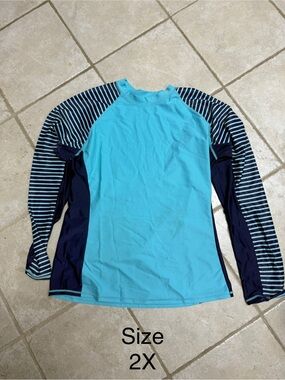 Blue Teal Long Sleeve Rash Guard Swim Top